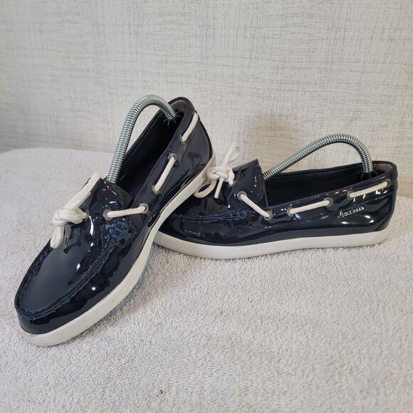 Cole Haan Boat Shoes Womens 6 B Regatta Slip On W05747 Black Patent Leather - Picture 1 of 10